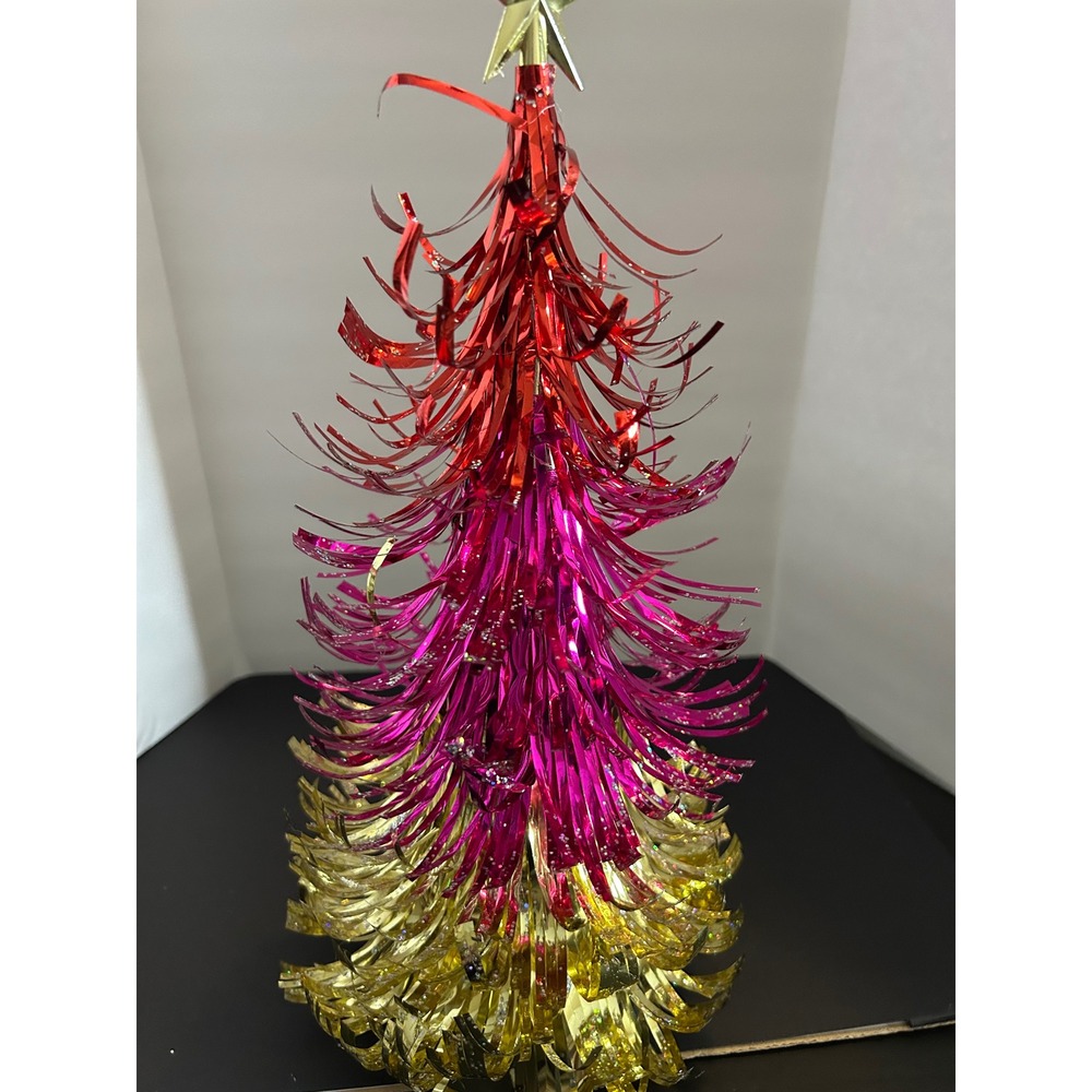 Tinsel Christmas Tree Red Pink Gold Ombre Star Topper Tabletop World Market New - Picture 3 of 7
